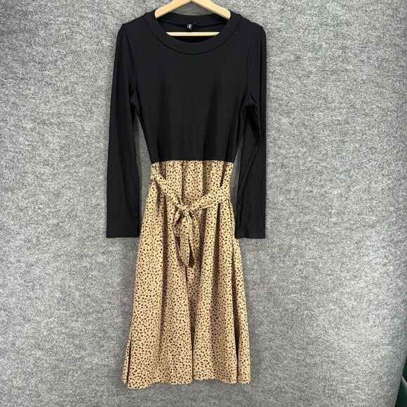 Zattcas Dresses & Skirts - Zattcas Dress Women M Medium Black Animal Print Sheath Midi Belted Rayon Casual